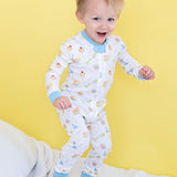 Party Time Pima Zip Up Pajamas with Blue Trim- FINAL SALE