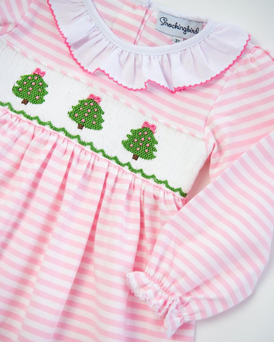 Christmas Tree Smocked Striped Knit Dress