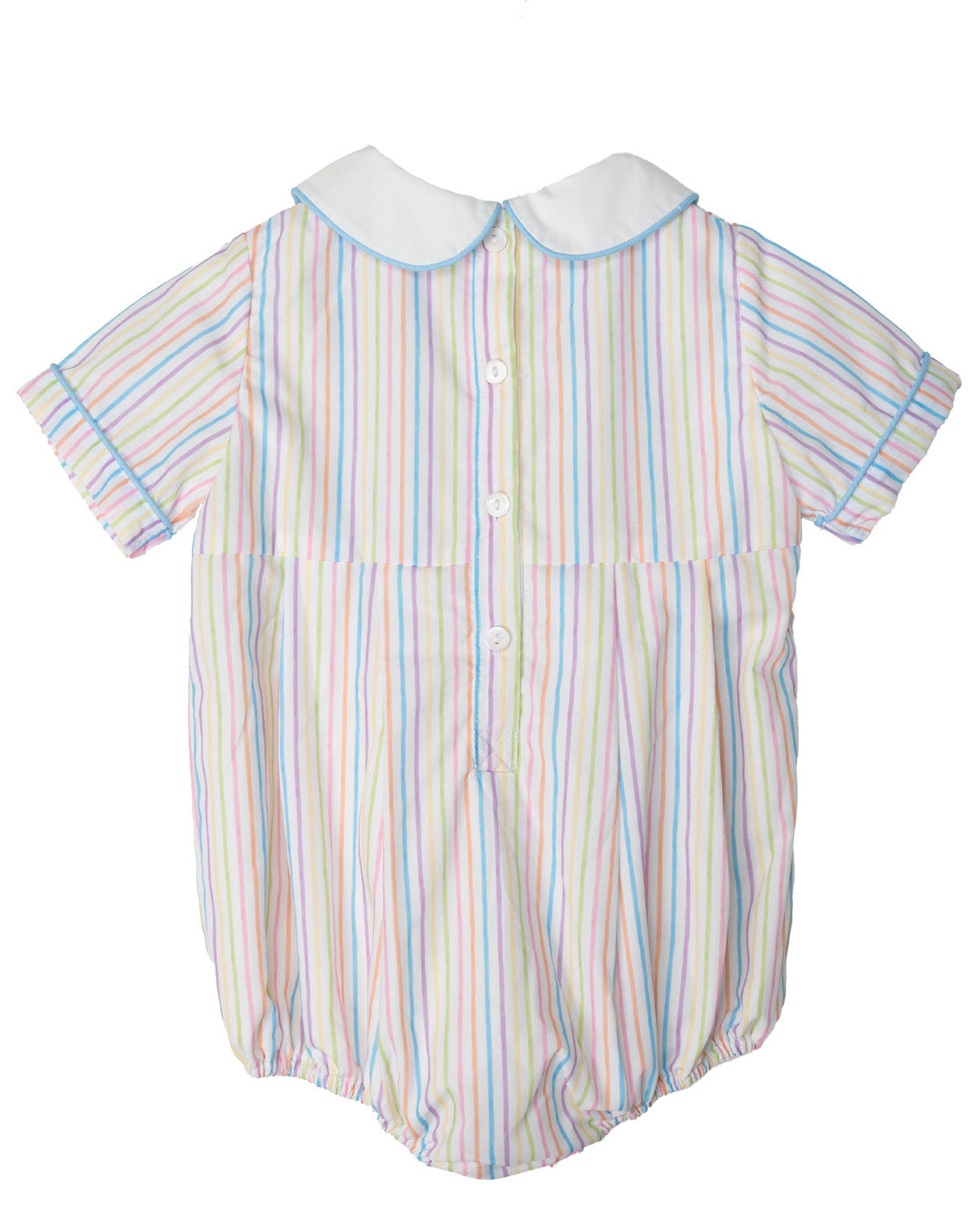 Bunnies Smocked Colorful Stripes Bubble In Blue- FINAL SALE