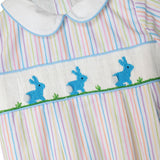 Bunnies Smocked Colorful Stripes Bubble In Blue-FINAL SALE