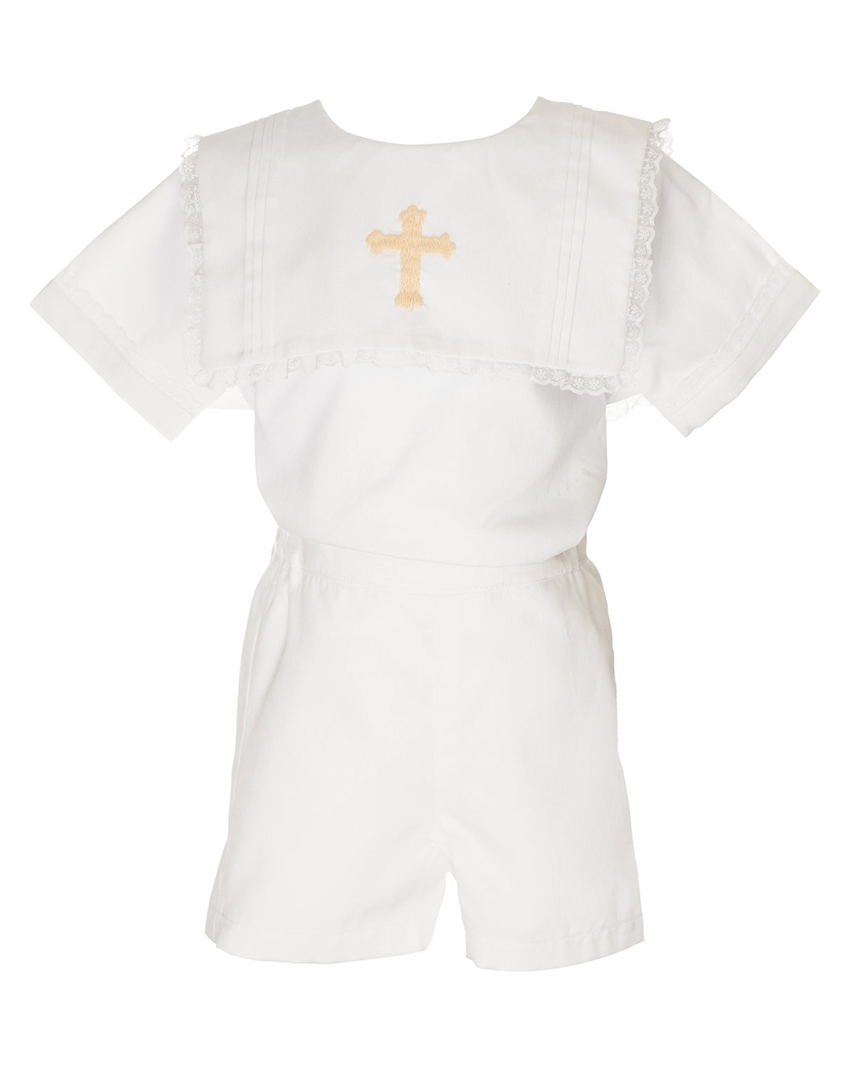Cross Hand Embroidered Shorts Set with Bib Collar