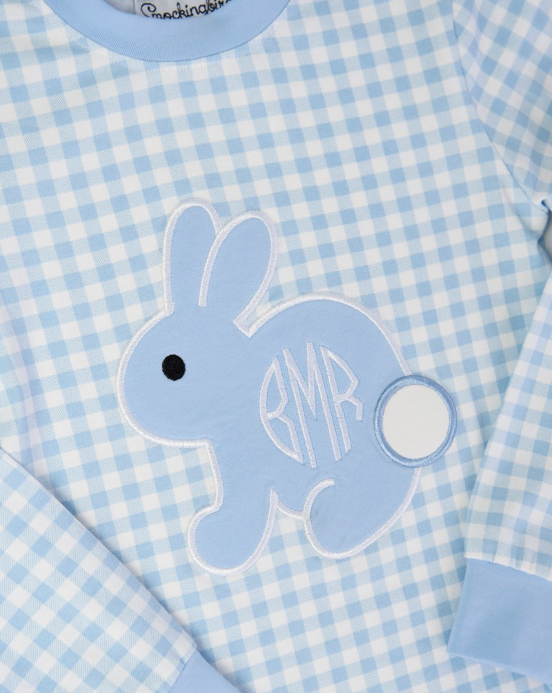 Bunny Applique Blue Gingham Pajamas- FINAL SALE