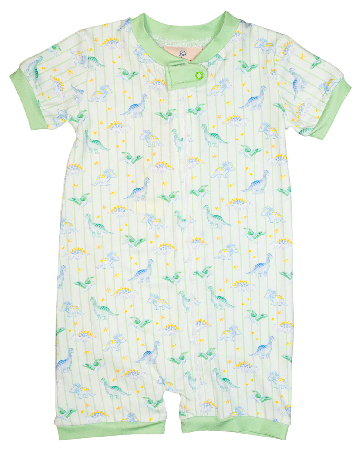 Dinomite Dinosaurs Short Sleeve Zip Up Pajamas with Green Trim-FINAL SALE