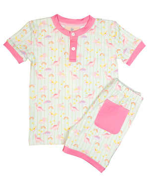 Dinomite Dinosaurs Short Sleeve Pajama Set with Pink Trim-FINAL SALE