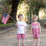 Flags Smocked Red Gingham Boy Shorts Set