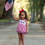 Flags Smocked Red Gingham Girl Bubble