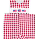 Flags Smocked Red Gingham Shortall
