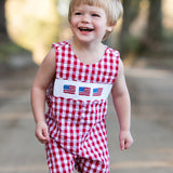 Flags Smocked Red Gingham Shortall
