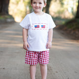 Flags Smocked Red Gingham Boy Shorts Set
