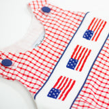 Flags Smocked Red Windowpane Boy Bubble