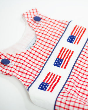 Flags Smocked Red Windowpane Boy Bubble