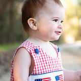 Flags Smocked Red Windowpane Boy Bubble