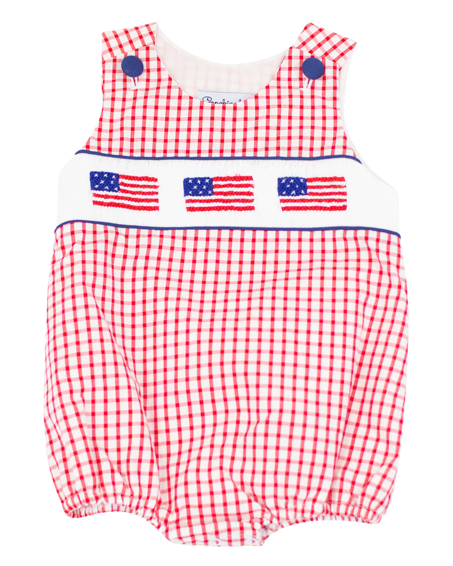 Flags Smocked Red Windowpane Boy Bubble