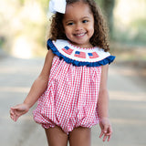 Flags Smocked Red Windowpane Girl Bubble