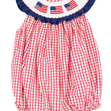 Flags Smocked Red Windowpane Girl Bubble