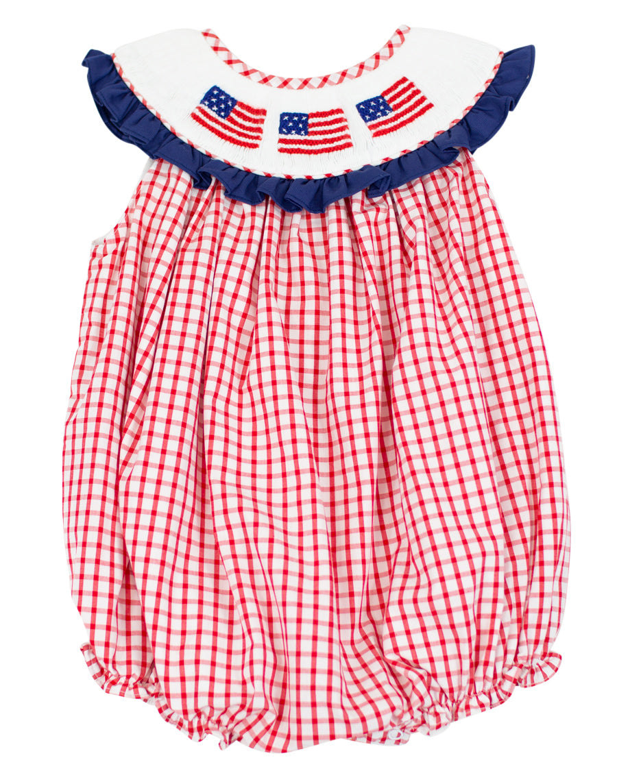 Flags Smocked Red Windowpane Girl Bubble