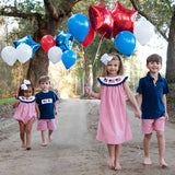 Red Windowpane Shorts Set with Navy Shirt