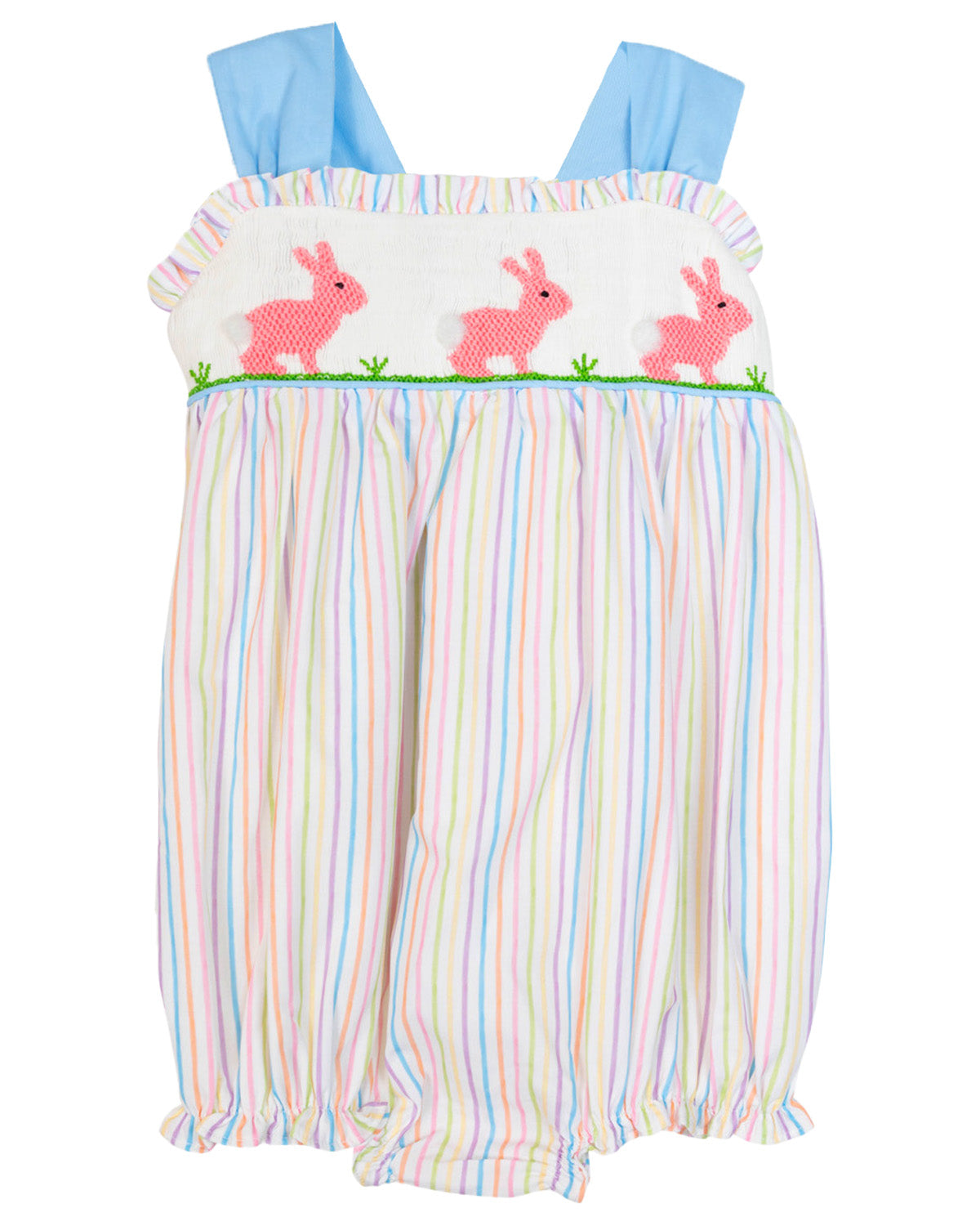 Bunnies Smocked Colorful Stripes Bubble In Pink- FINAL SALE
