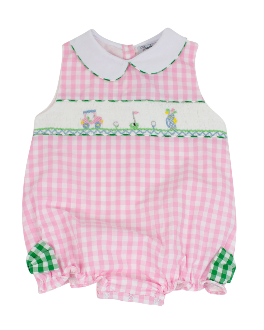 Golf Smocked Pink Checked Bubble with Bow Detail