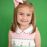 Golf Smocked Pink Checked Dress with Bow Detail