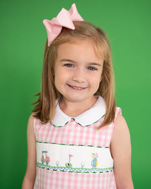 Golf Smocked Pink Checked Dress with Bow Detail