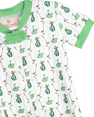 Tee Time Golf Green Trimmed Zip Up Shortie Pajamas-FINAL SALE