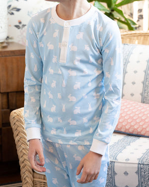 Hoppy Bunnies Blue Knit Pajama Set- FINAL SALE