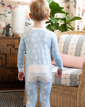 Hoppy Bunnies Blue Knit Zip Up Pajamas- FINAL SALE