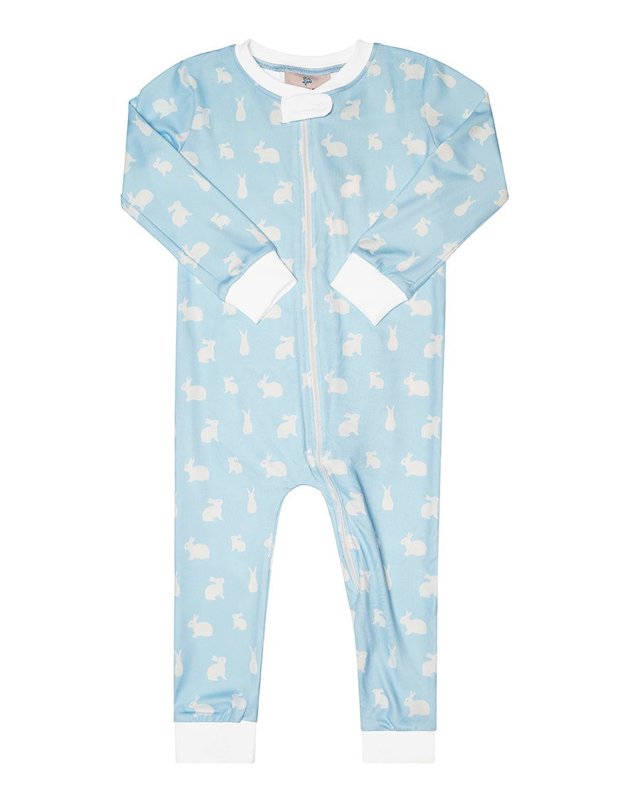 Hoppy Bunnies Blue Knit Zip Up Pajamas- FINAL SALE
