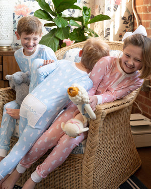 Hoppy Bunnies Blue Knit Zip Up Pajamas- FINAL SALE