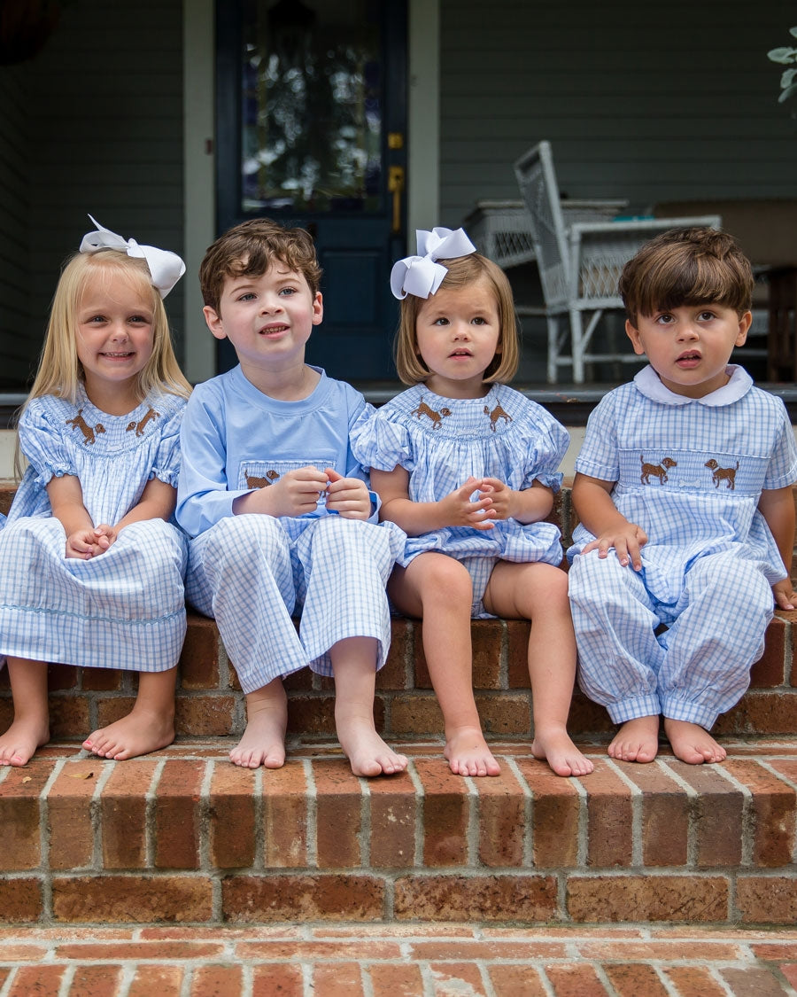 Lab Smocked Windowpane Longall