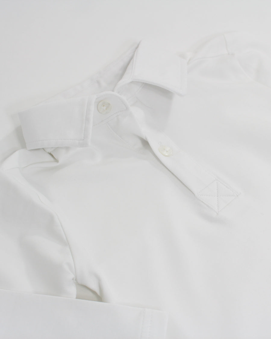 Plain White Polo Shirt with Long Sleeves - Smockingbird