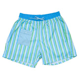 Men's Blue and Green Striped Swim Trunks-FINAL SALE