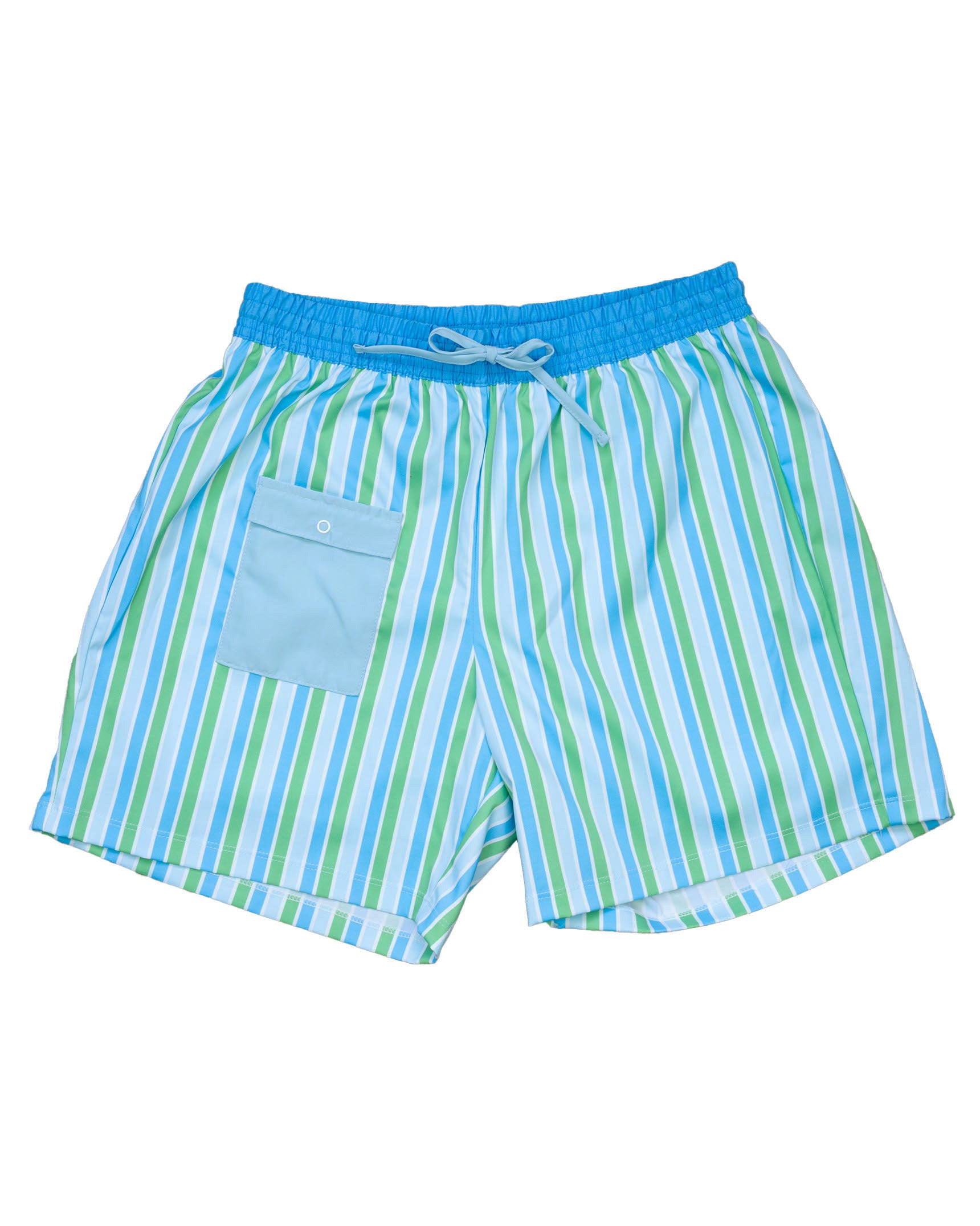 Men's Blue and Green Striped Swim Trunks-FINAL SALE