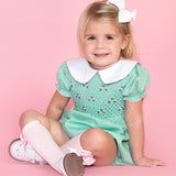 Mint Green Rosette Smocked Bishop Bubble