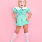 Mint Green Rosette Smocked Bishop Bubble