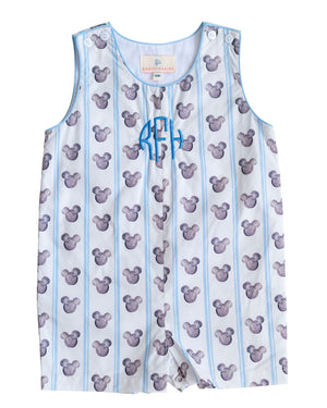 Hand Painted Mouse Print with Blue Stripes Shortall