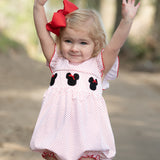 Mouse with Red Bow Smocked Polka Dot Knit Bubble