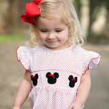 Mouse with Red Bow Smocked Polka Dot Knit Bubble