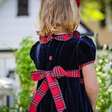 Navy Velvet Longall with Red Tartan Trim