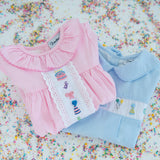 Party Time Hand Embroidered Blue Gingham Bubble