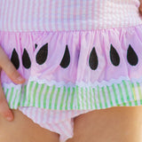 Watermelon Ruffle Pink Seersucker Swim Suit