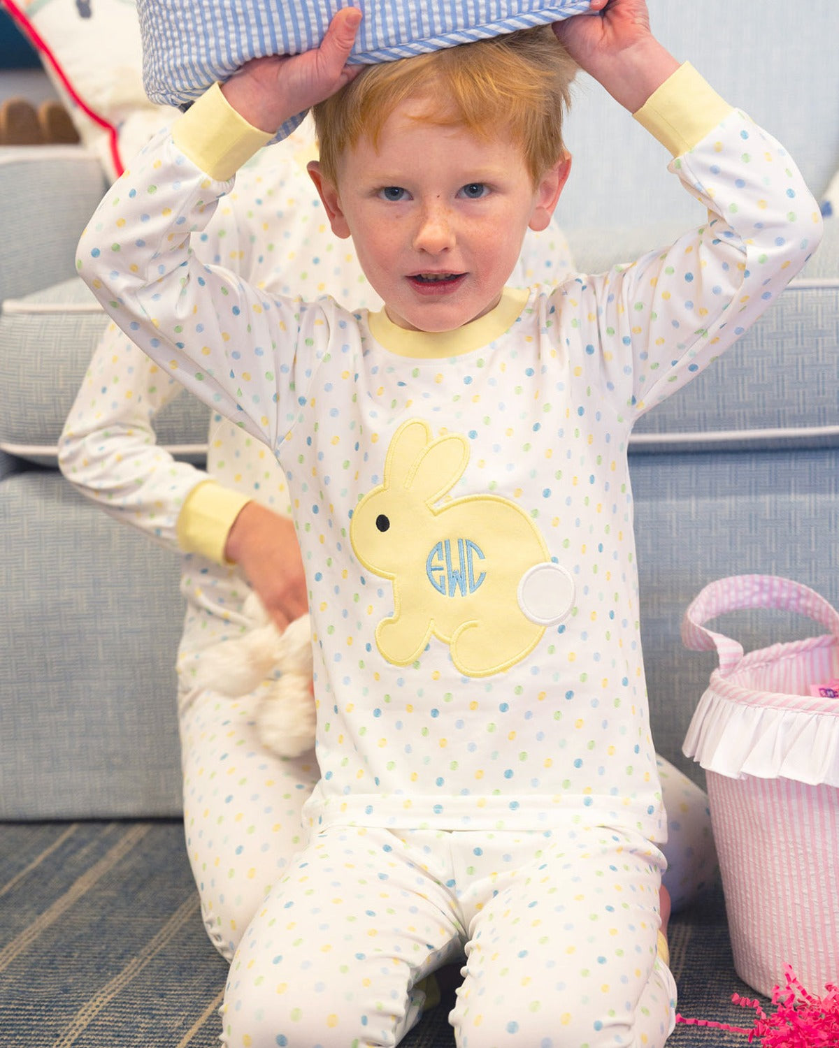 Bunny Applique Polka Dot Boy Pajama Set- FINAL SALE