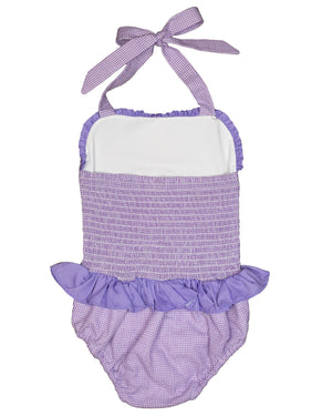 Purple Gingham Seersucker Personalized Swimsuit-FINAL SALE