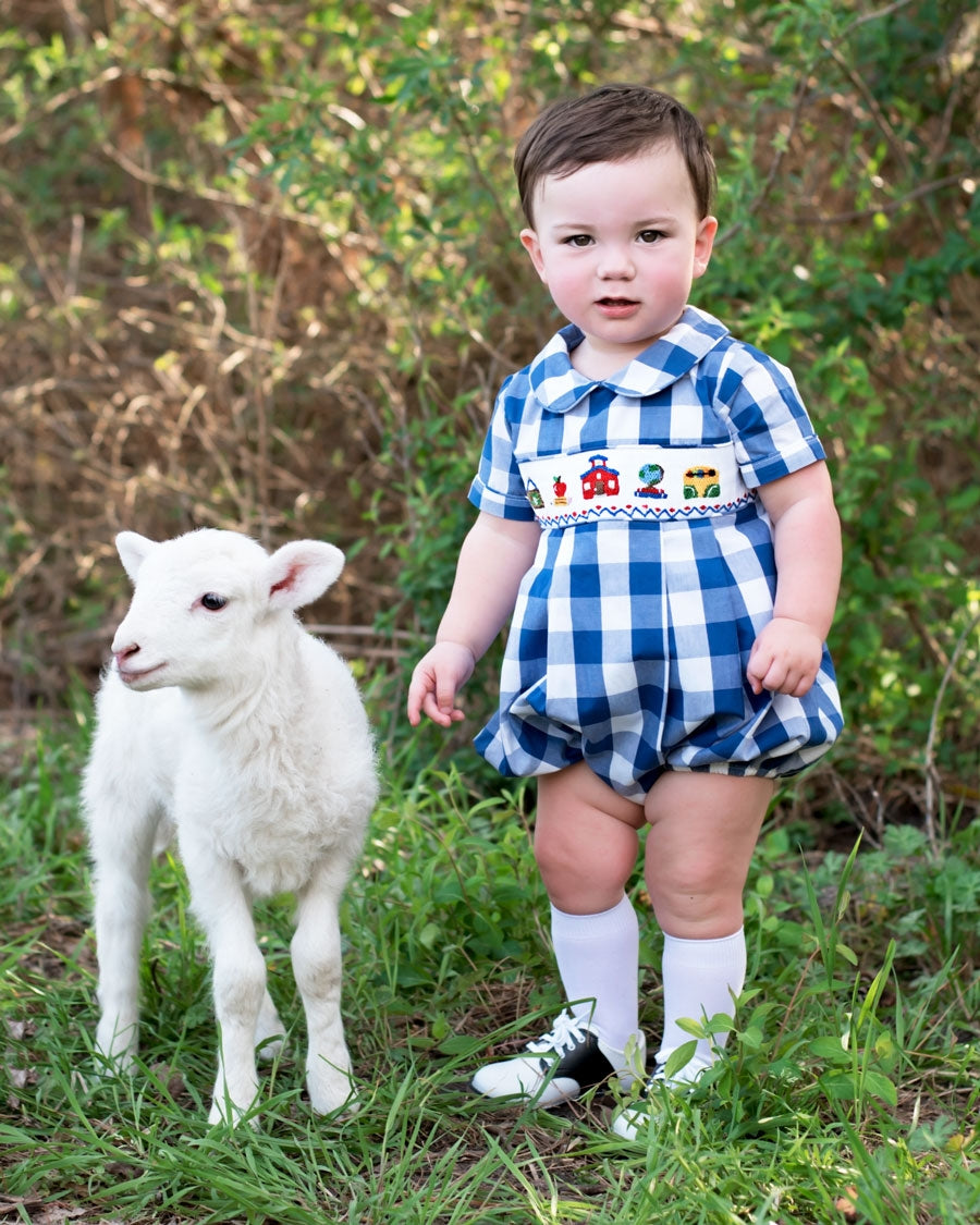 School Supplies Smocked Buffalo Check Bubble for Boy- FINAL SALE