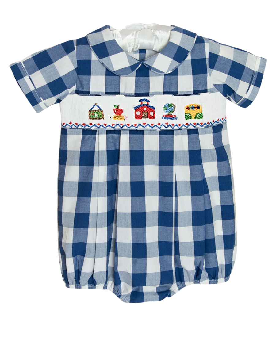 School Supplies Smocked Buffalo Check Bubble for Boy- FINAL SALE