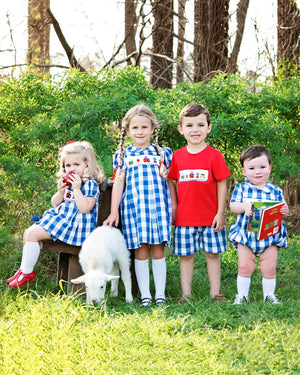 School Supplies Smocked Buffalo Check Bubble for Boy- FINAL SALE