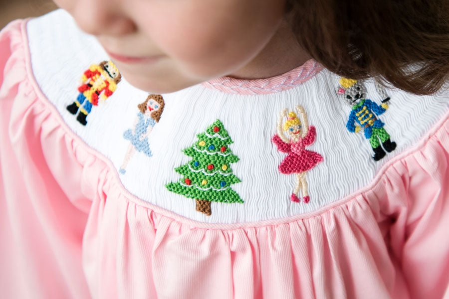 Nutcracker Smocked Pink Romper
