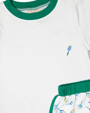 Tennis Print Knit Shorts Set with Green Trim-FINAL SALE
