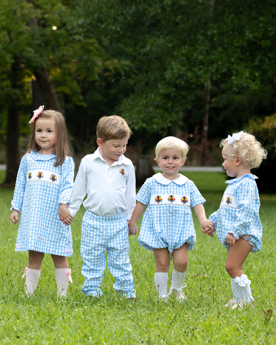 Turkeys Smocked Gingham Bow Dress